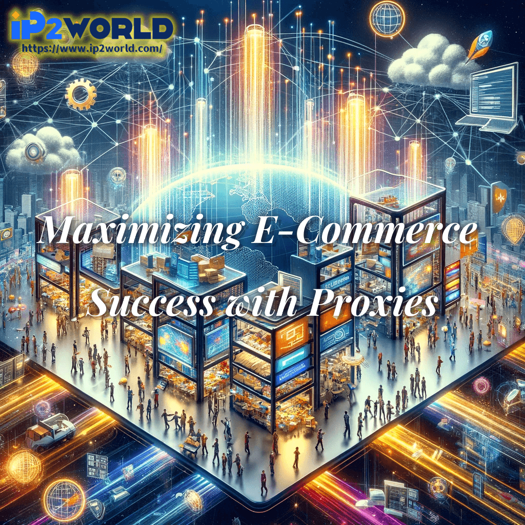 DALL·E 2023-12-13 14.52.32 - A creative depiction of maximizing e-commerce success with the use of proxies. The image illustrates a bustling digital marketplace, where proxies are_副本.png